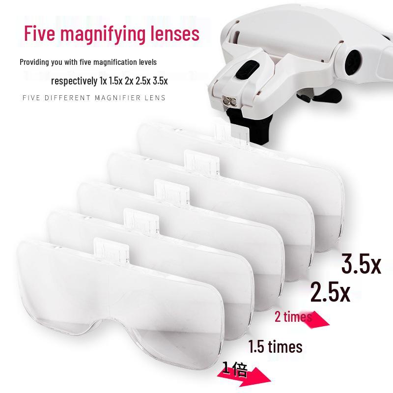 LED Head-Mounted Magnifying Glass for Circuit Board Repair, Eyelash Extension, and Nail Art