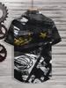 Hawaiian Tropical Black And White Patterned Print Men'S Casual Shirt - Short Sleeve Button Design, Suitable for Outdoor And Casual Wear in Summer