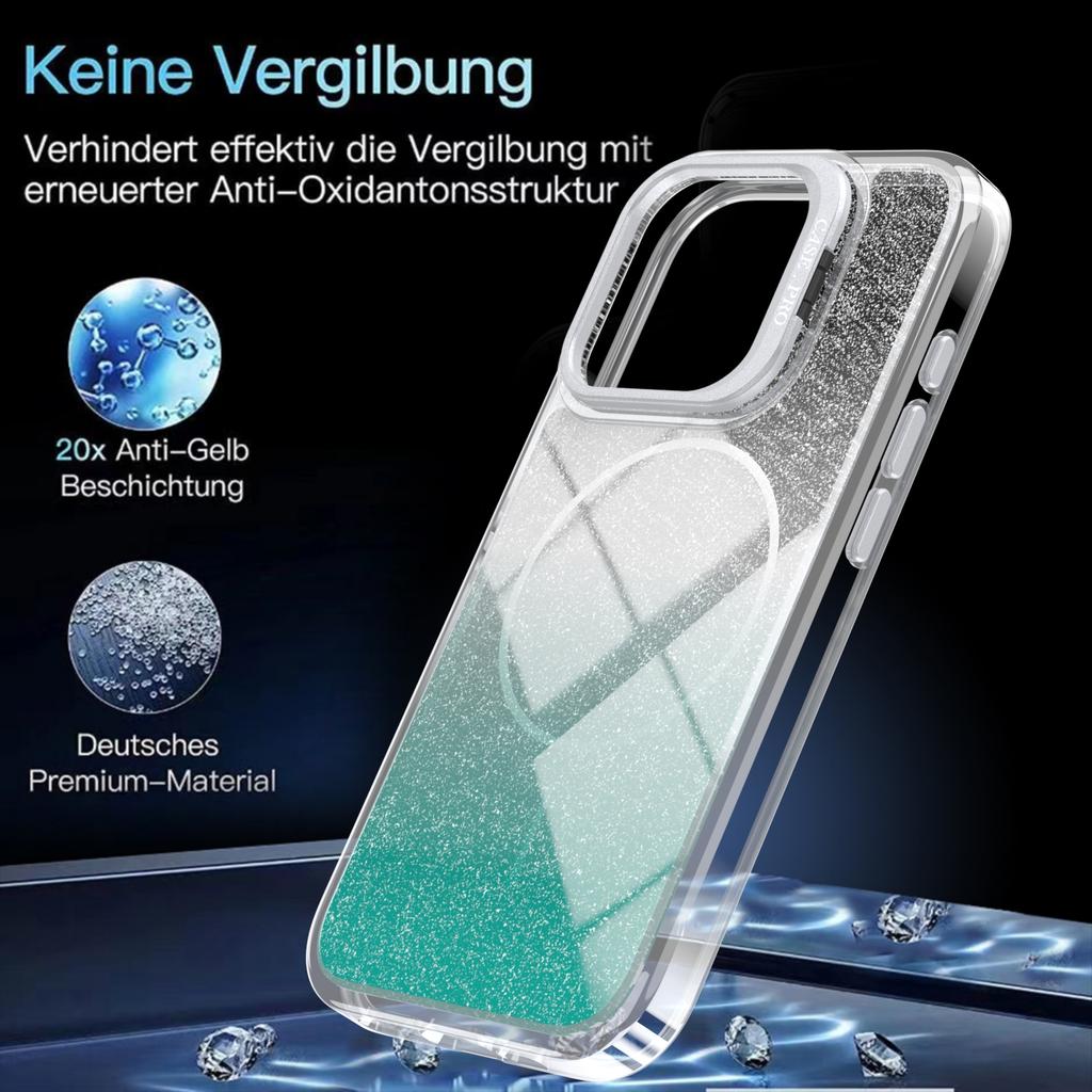 Для iPhone 14 Pro Max Магнитный чехол Градиентный с блестками Ударопрочный ТПУ ПК Чехол для телефона Совместим с MagSafe