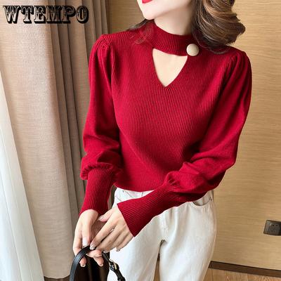 Однотонный свитер базовый вязаный с полувысоким вырезом и ажурным узором для женщин, осенний сексуальный свитер-пуловер для женщин