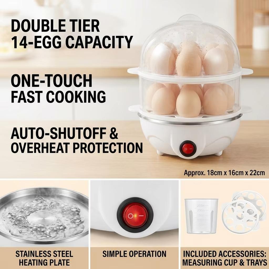 Mini Multifunctional Egg Cooker Double Layer Stainless Steel Home Electric Steamer for Breakfast and Kitchen Use US Standard