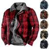 Men's Plaid Print Fleece Thickened Coat Jacket Men's Casual Fashion Warm Coat