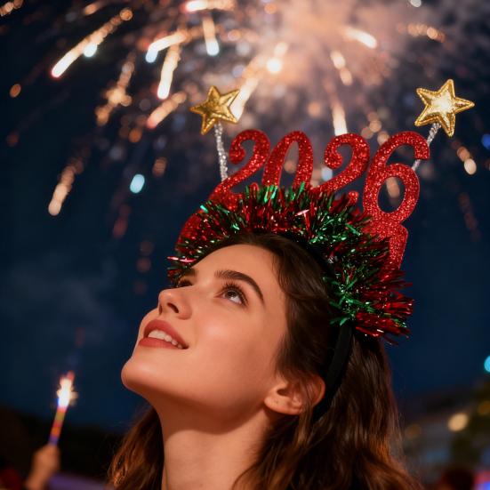 2026 Блестящий ободок для новогодней рождественской вечеринки, аксессуар для волос со звездами, праздничный головной убор для празднования обратного отсчета