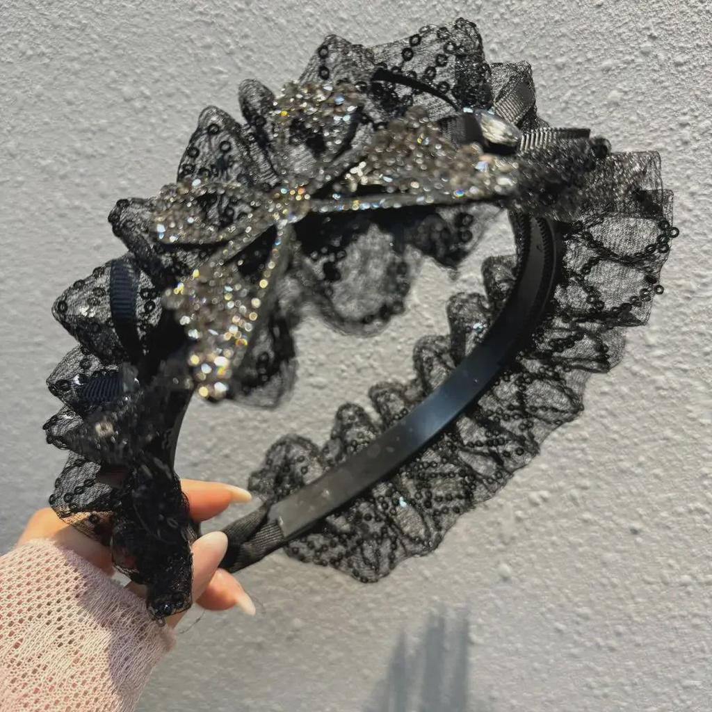 Elegant Black Braided Rhinestone Headband - Fashionable, Lightweight Accessory for Women