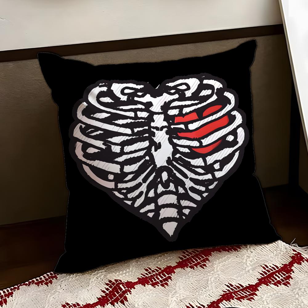 Cool SSkull Heart Cushion Cover Reversible Soft Durable Pillow Cover Home Car MultiScene Use for Daily Comfort