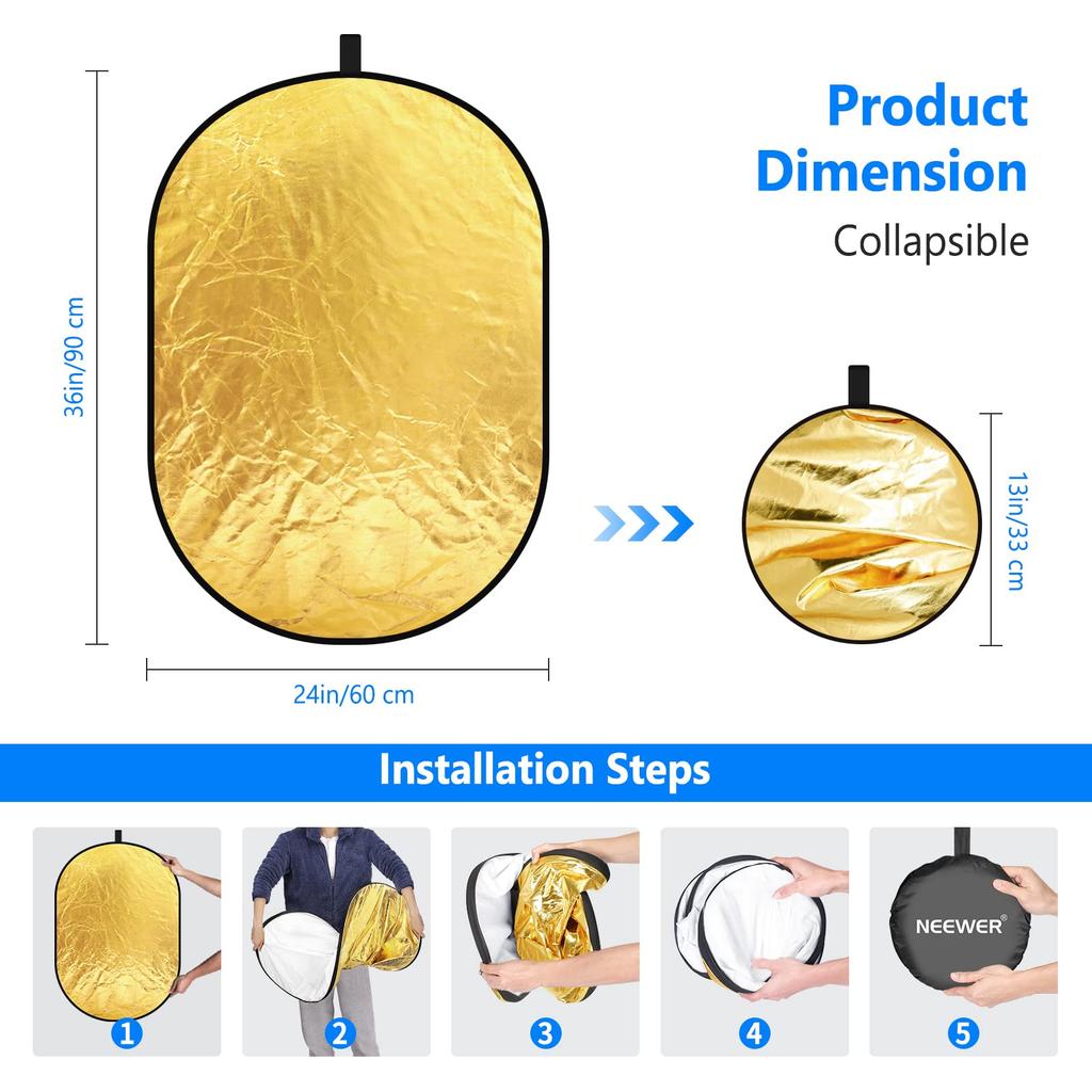 Neewer 5-in-1 Photography Foldable Reflector (Silver, Gold, White, Black, Translucent) (60cm X 90cm) [Parallel Import]