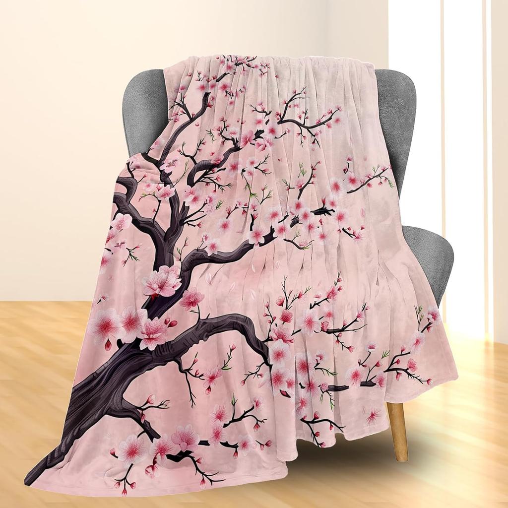 GUOYU Blanket Beautiful Cherry Blossom Blanket  Soft Cozy and Lightweight Flannel Throw Ideal for Couch Bed and Travel  Fluffy Fuzzy