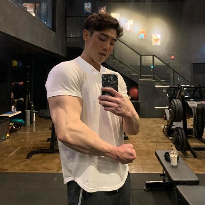 Muscleguys Summer High Quality Trend Men's Fitness Short-sleeve Polo Shirt Casual Lapel Versatile Short-sleeve T-shirt Men Daily Clothing