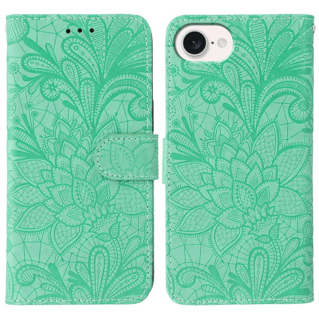 For iPhone 16e Case Lace Flowers PU Leather Flip Wallet Phone Cover