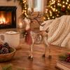 Small Decorative Sculptures for Shelves Rustic Christmas Reindeer Figurine, Resin Statue with Hanging Snowflake, Red Handcrafted Xmas Ornaments Scarf