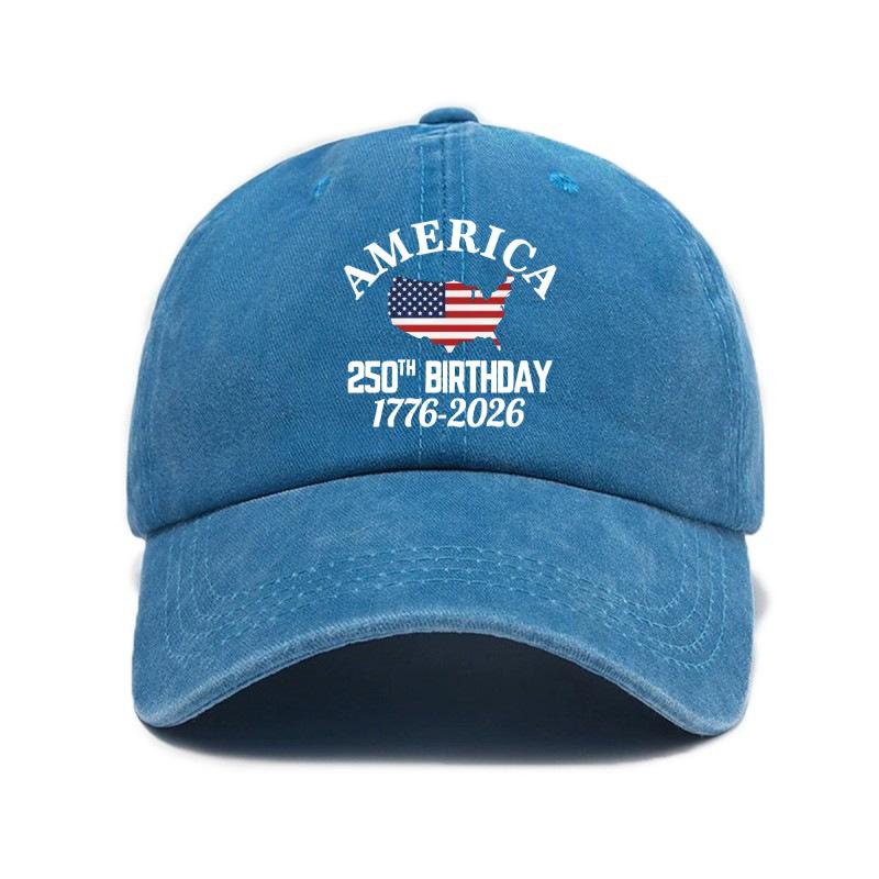 Trendy versatile retro washed old American independence anniversary print soft top men's and women's baseball caps