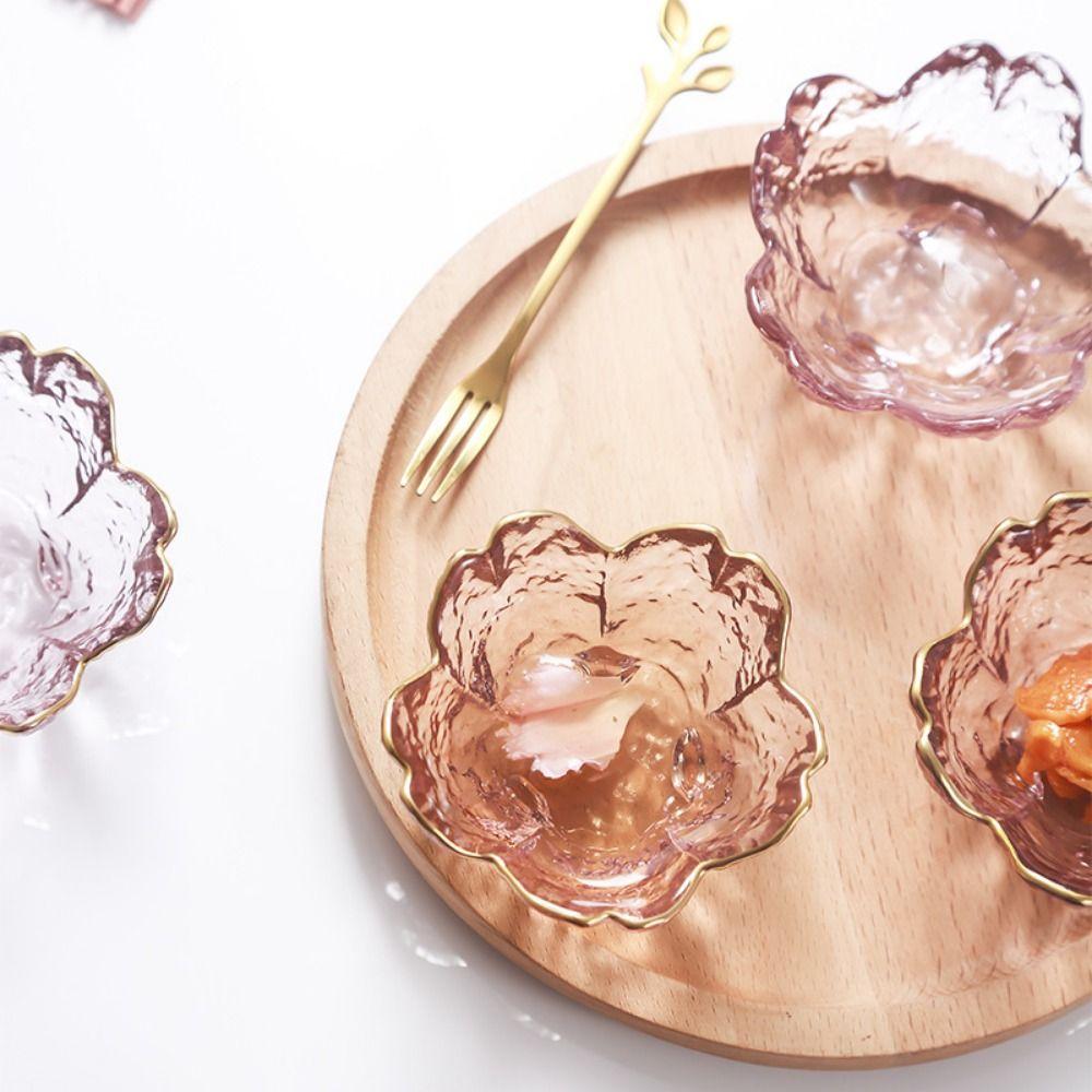 Nordic Style Glass Sakura Disc Gold Inlay Flower Candle Holder Creative Sauce Bowl Ice Cream
