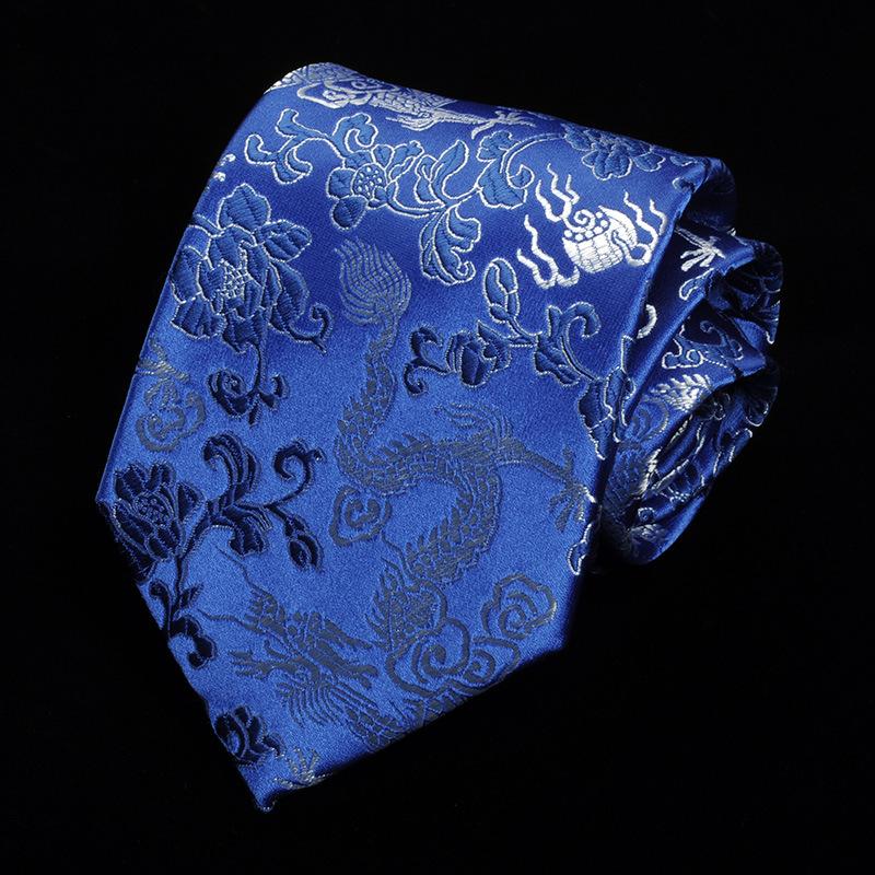 Tie Men'S Dress Chinese Wind Dragon Pattern 9Cm Retro Red Black Blue Ethnic Wind Chinese Dragon Calligraphy Pattern