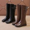 Autumn Women's Riding Boots Round Toe Chunky Heel Knee High Boots Women Belt Buckle Platform Shoes Botines Mujer