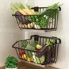 Kitchen Storage Basket Stainless Steel Fruit Vegetable Drain Storage Organizer Wall Mounted Spice Rack Dish Shelf Kitchen Tool