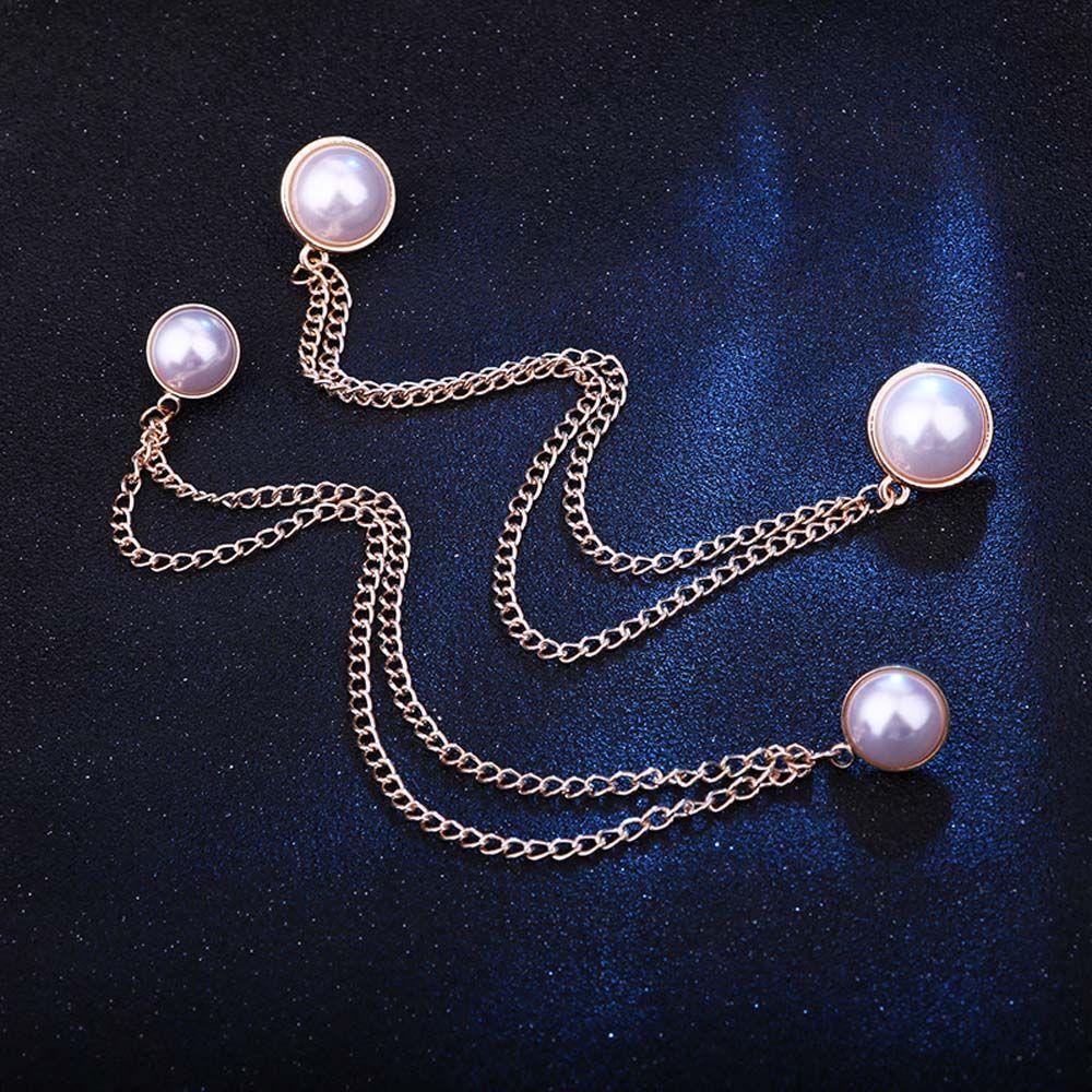 For Men Girl Double Chain Double Layer Women Brooches Korean Pin Pearl Collar Pin Collar Brooch