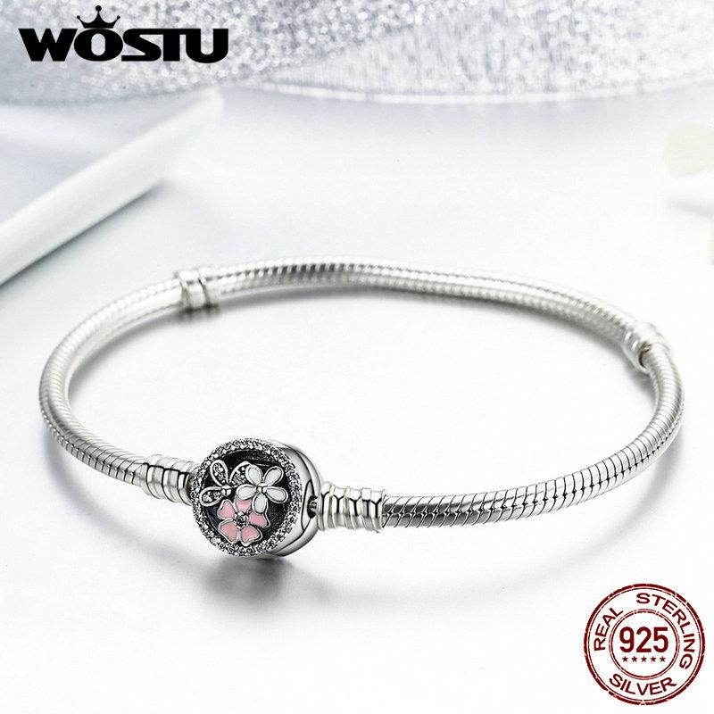 WOSTU 100% 925 Silver Poetic Blooms Bracelet & Bangles For Women Fit DIY Charms Beads Original Jewelry Gift FBS919