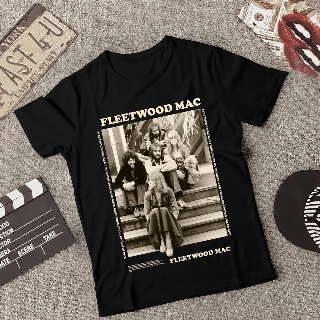 Летний мировой тур Fleetwood Mac Угольная футболка с коротким рукавом Унисекс Мужская футболка Черная Повседневная с круглым вырезом Хлопковая футболка Юникс