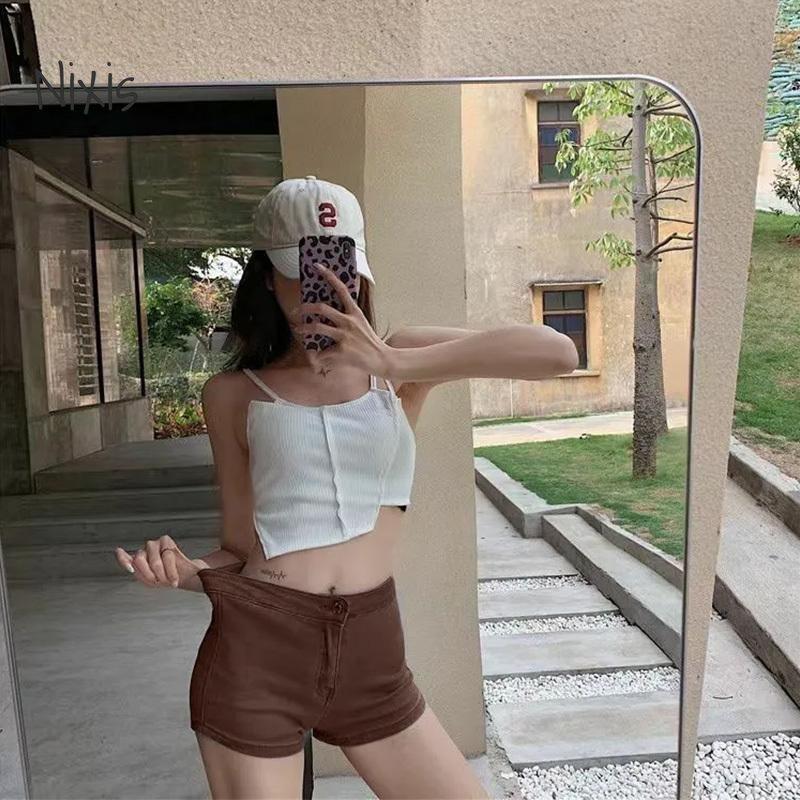 Коричневые джинсовые шорты, женские летние корейские модные узкие джинсовые шорты с высокой талией, винтажные сексуальные штаны для малышек, женская одежда больших размеров Y2k