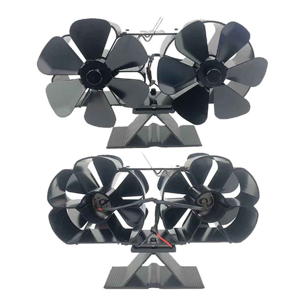 Wood Stove Fan Heat Powered Dual Silent Motors 4 Blades Non-Electric Heat Activated Fireplace Fan