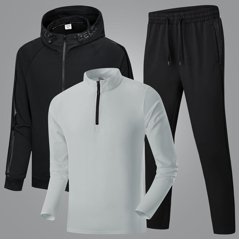 Mens Sportswear Set Long Sleeve Hooded Top Pants Lightweight Athletic Tracksuit Running Gym Outdoor Fall