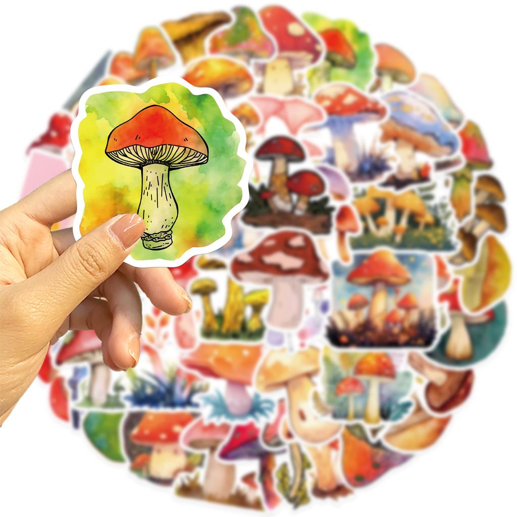 50PCS Cartoon Watercolor Mushroom Graffiti Sticker Guitar Notebook Stationery Suitcase DIY Waterproof Sticker