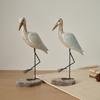 Handcrafted Long-legged Bird Ornament Vintage Wooden Carving Statue  Table Centerpiece