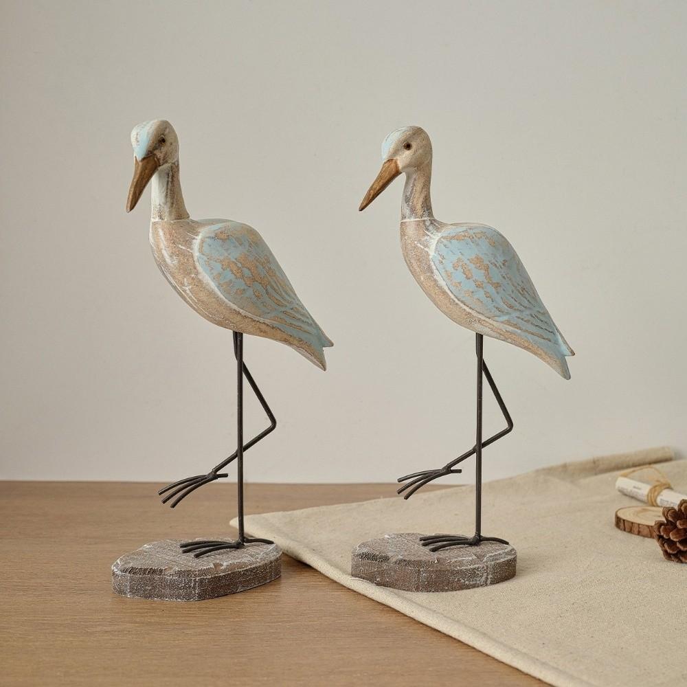 Handcrafted Long-legged Bird Ornament Vintage Wooden Carving Statue  Table Centerpiece