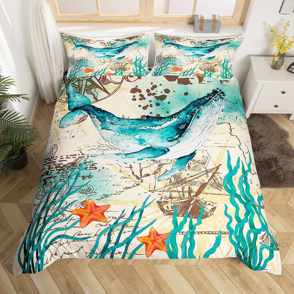 Комплект пододеяльника для парусника Размер Твин Кинг Квин Морская тема Чайка Постельный комплект Микрофибра Рустикальная деревянная доска Пододеяльник