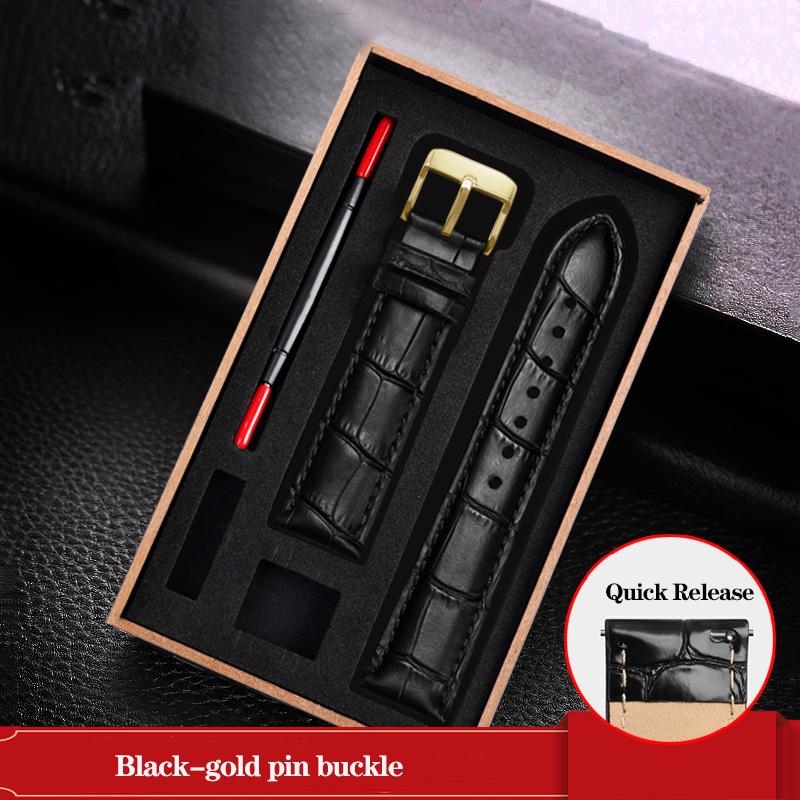 Watchband Blue Black Cowhide Leather Strap Butterfly Buckle Fits All Brands Of Watches Men Women 121415161819202223mm