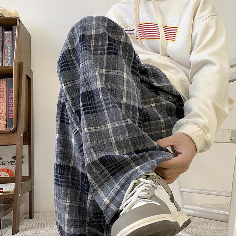 Women Men's Y2k Casual Plaid Pants Sweatpants Wide Leg Baggy Track Pants Vintage Korean Style Clothes Trousers Streetwear Men