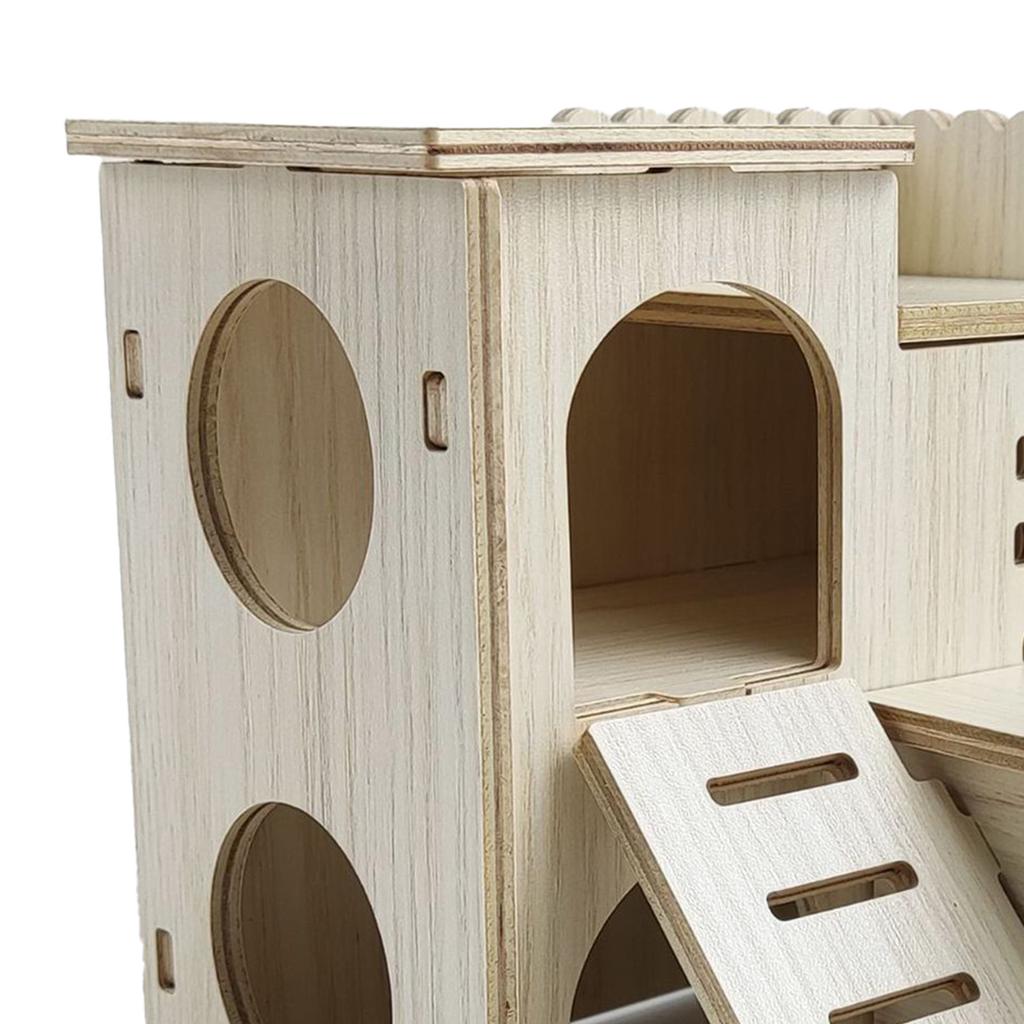 Wooden Hamster House Toy Bite Resistant Hamster Hideout House for Hamster Accessories Skipping Villa, 16x16x5cm