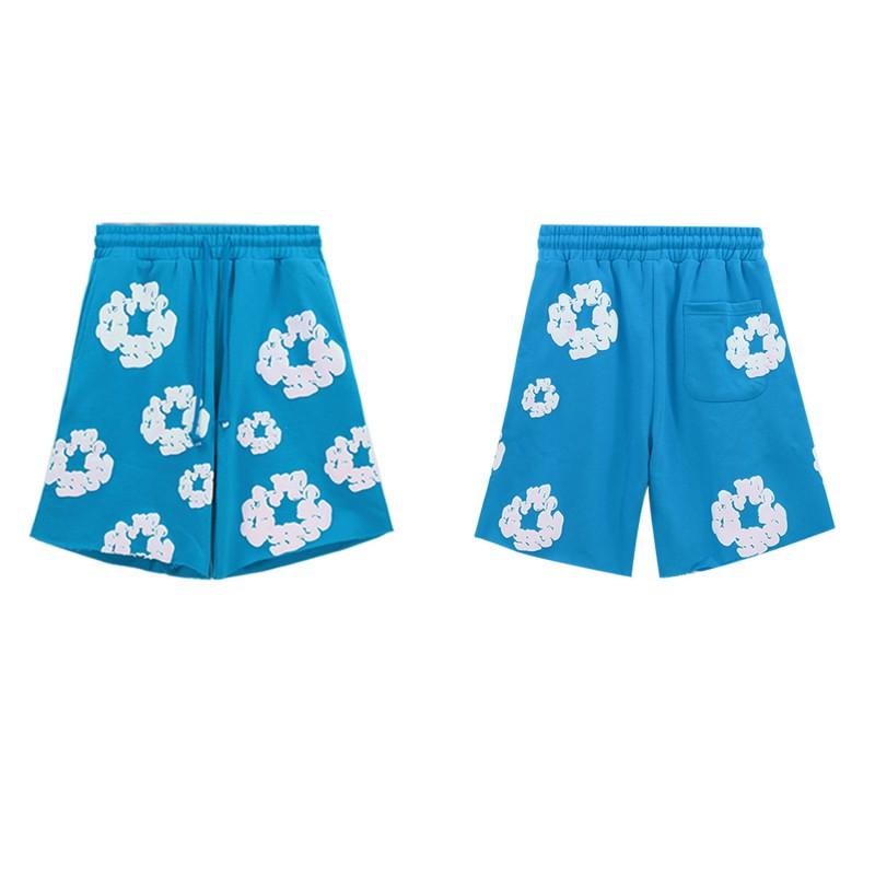 Mens Cotton Floral Print Shorts With Foil Puff Mid-Rise Loose Fit Casual Pants Youth