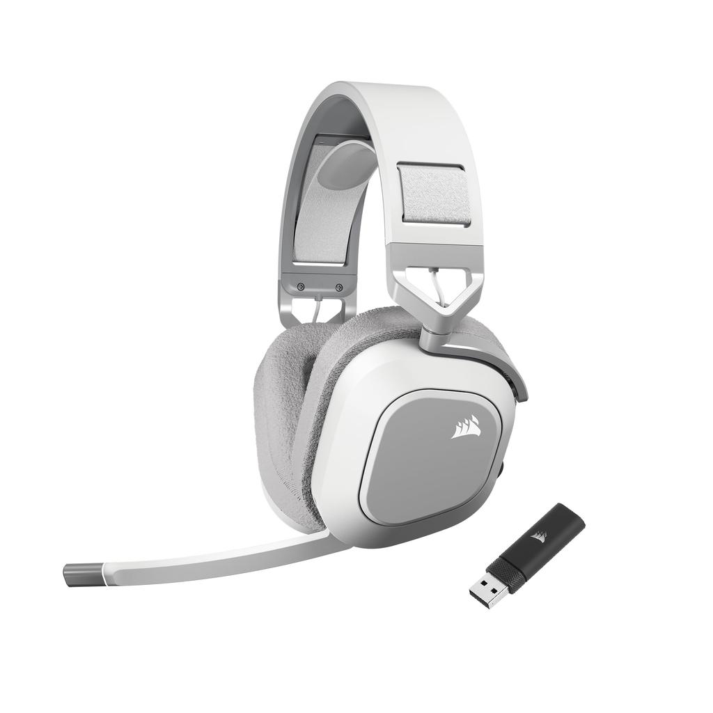 CORSAIR HS80 MAX WIRELESS Gaming Headset for Memory Foam Dolby Atomos Aluminum White PC/PS4/PS5, Bluetooth, Earpads, Audio, Frame, (CA-9011296-AP)