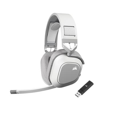 CORSAIR HS80 MAX WIRELESS Игровая гарнитура для Bluetooth Пена с эффектом памяти Dolby Atmos Алюминий Белый ПК/PS4/PS5, включена, Амбушюры, Аудио, Каркас,