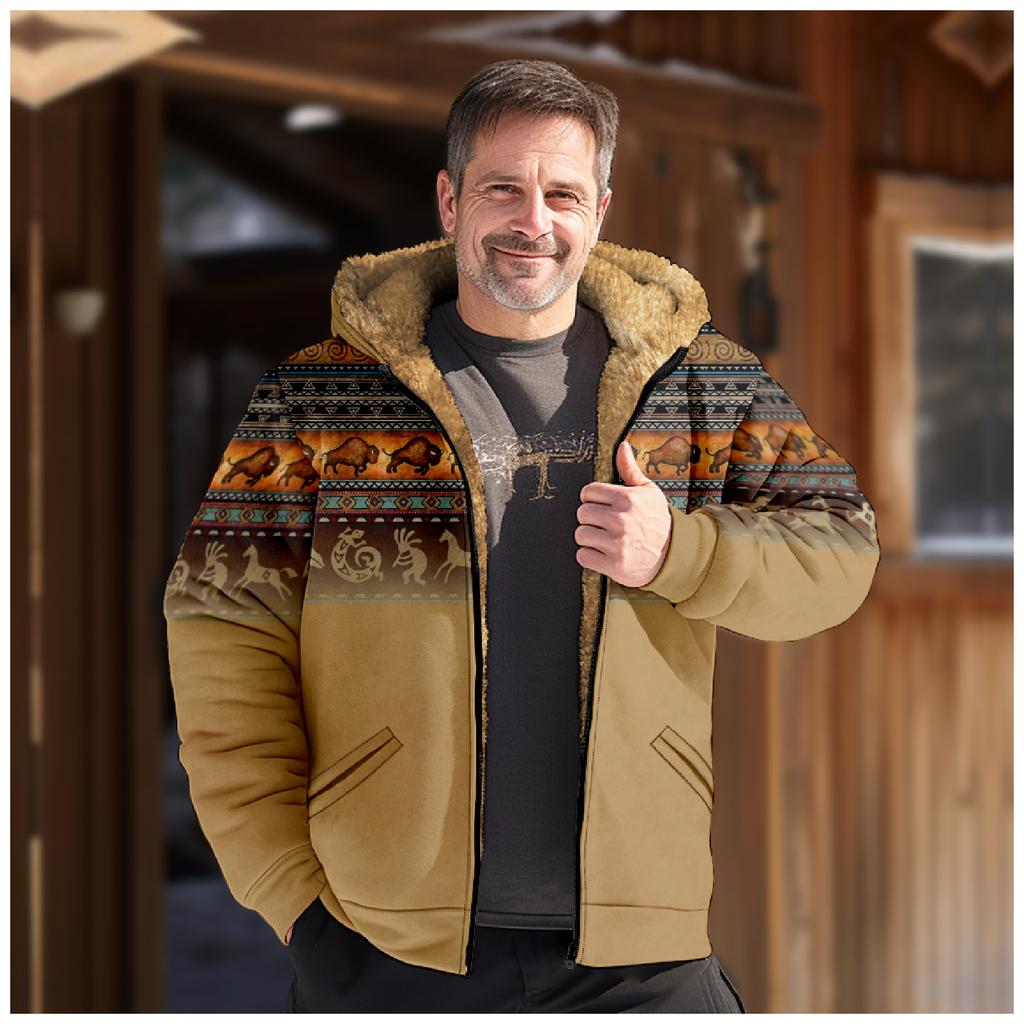 Men's Winter Print Jacket Men's Casual Trend Zipper Hooded Jacket