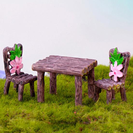2/3Pcs Mini Table Chair DIY Craft Garden Landscape Flowers Plants Decor Ornament