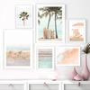Доска для серфинга Желтый пляж Море Настенная живопись Холст Картина Кокосовая пальма NordicPosters и принты Настенные картины для декора гостиной