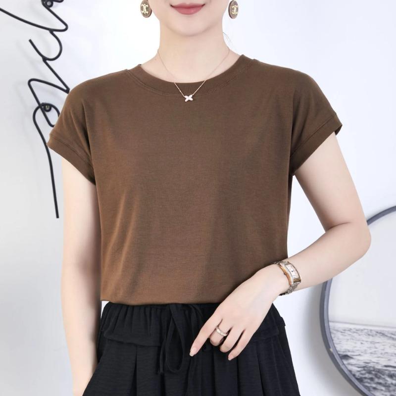 2025 Однотонная футболка с коротким рукавом большого размера для женщин, летняя свободная женская футболка высокого качества с узором CCXX244