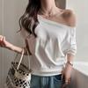One-shoulder Off-the-shoulder Loose Short-sleeved T-shirt Women's Outer Wear High-end Casual Spring and Summer Off-the-shoulder Blouse