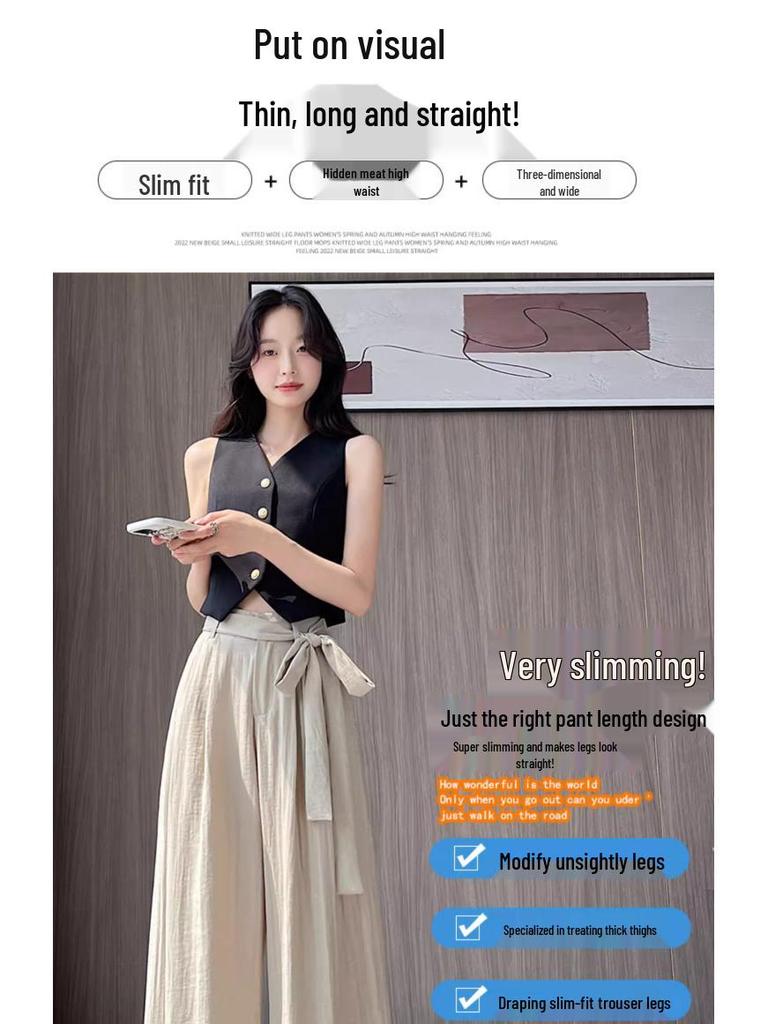 White High-Waisted Cotton Linen Wide-Leg Pants for Women - Summer 2026 Edition, Floor-Length Yamamoto Style.