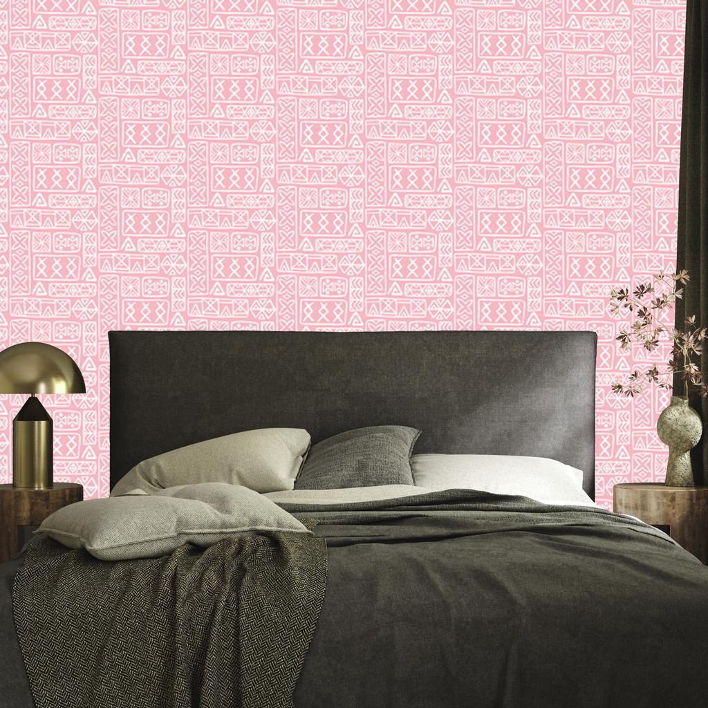 Polynesian Geometric Pattern Wallpaper Coral and White 50x1000