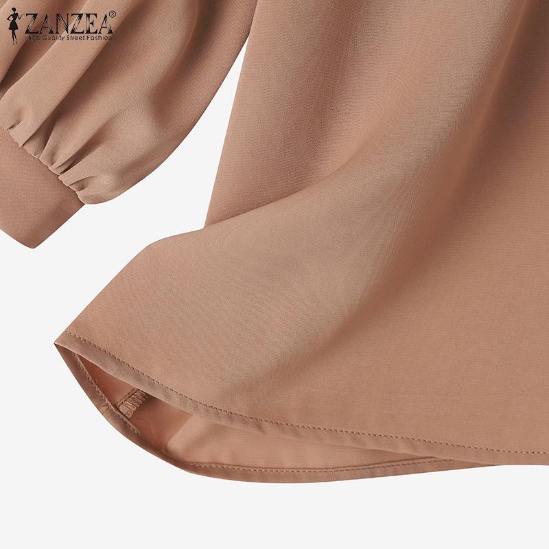 ZANZEA Женская повседневная элегантная блузка с круглым вырезом и рукавами 3/4