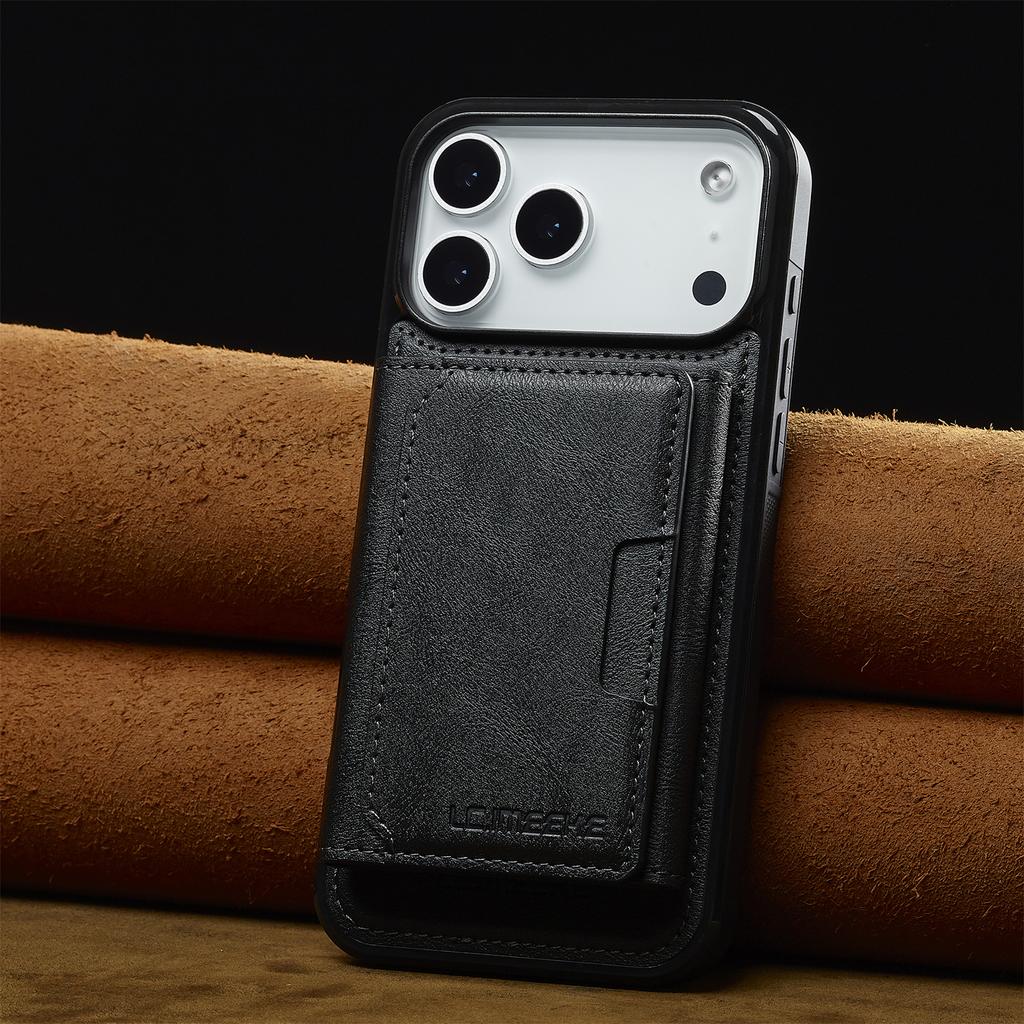 LC.IMEEKE L5 For iPhone 17 Pro Max Magnetic Phone Case Leather Back Cover with Detachable Card Holder