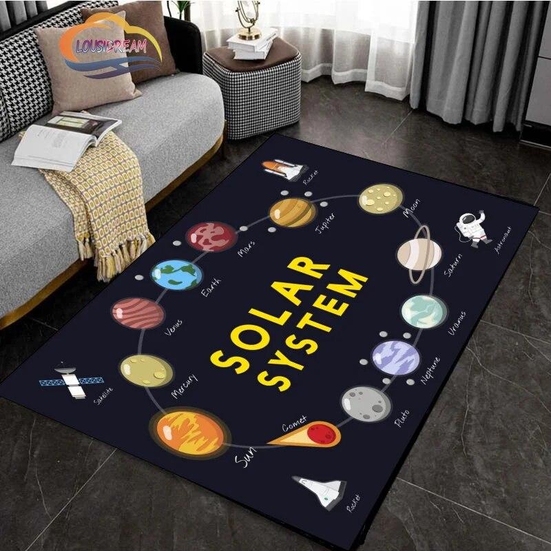 Cartoon Space Rug Universe Ufo and Many Planets In Galaxy Carpet Solar System Living Room Bedroom Fashion Decoration