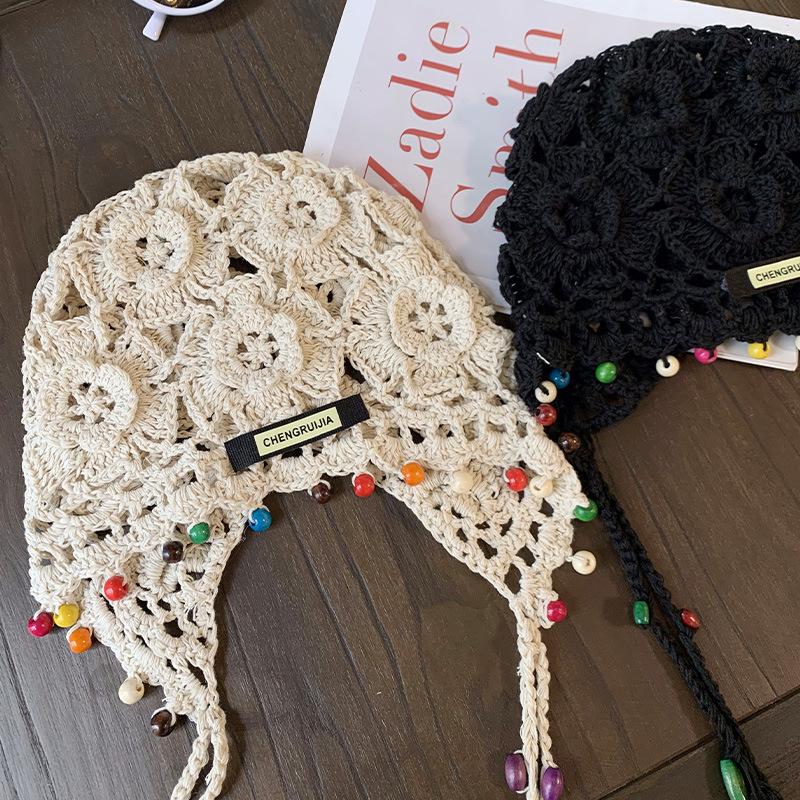 Винтажные шапки-бини в стиле бохо с цветочной бахромой для женщин, летние, универсальные, полые, дышащие, модные, пуловеры
