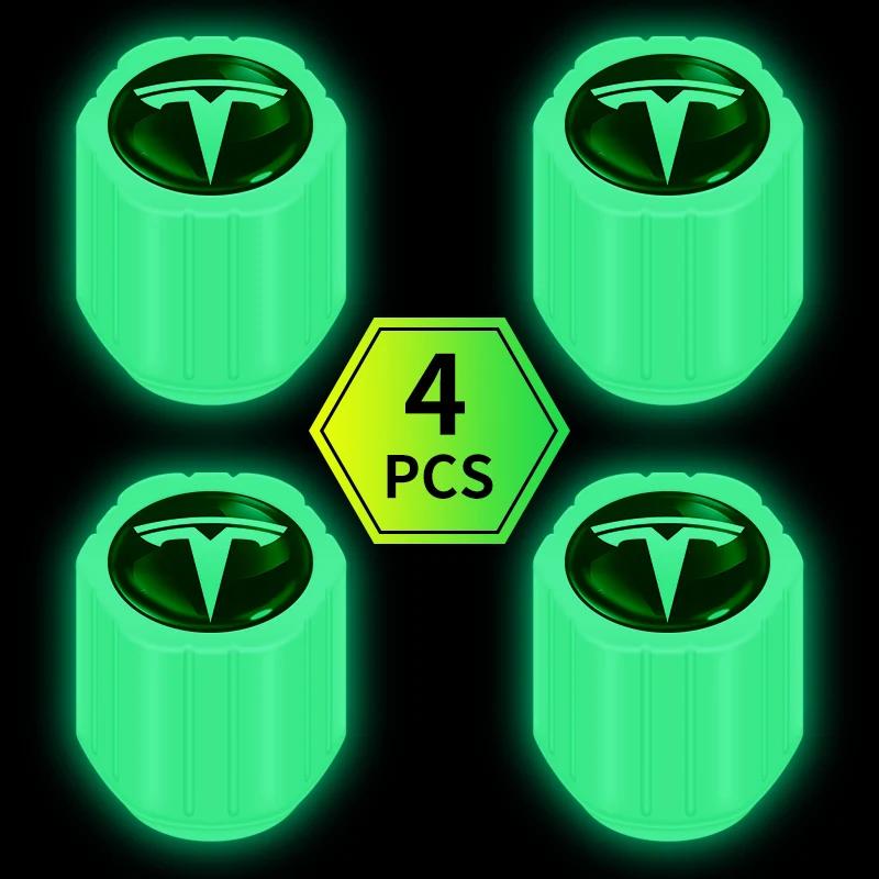 ALL1 4PCS Luminous Car Tire Valve Cap Fluorescent Night Glowing Decor For Tesla Model 3 Y S X Cybertruck Juguete Roadster Coil Bonina