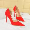 Retro Women's High Heels Slim Heels Shallow Mouth Pointed Side Hollow Shining Single Shoes