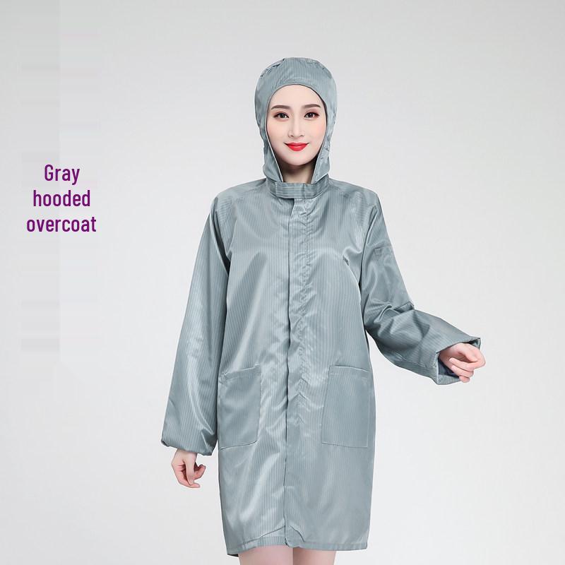 Unisex Anti-Static Dustproof Lab Coat with Hood - Long Sleeve, Blue/White for Cleanroom & Workshop.