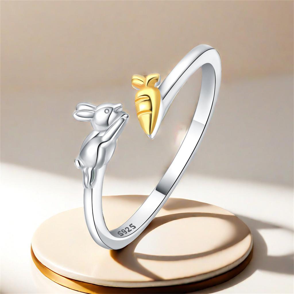 Кольца из стерлингового серебра 925 пробы с кроликами, пандами и животными, открывающиеся, для женщин, регулируемое кольцо на палец, украшения для личности девушки, подарки для вечеринок 2025